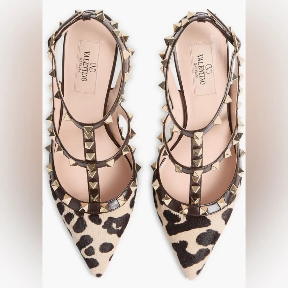 NIB $1300 Valentino Garavani Rockstud Genuine Calf Hair T-Strap Pump - 37.5! - Picture 5 of 7